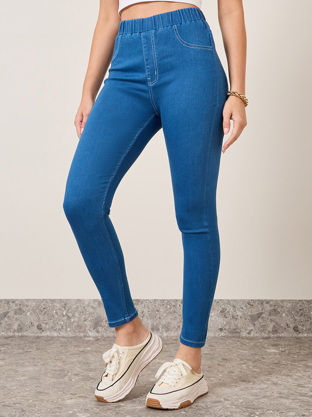 White Mid Rise Skinny Jeggings main image 1