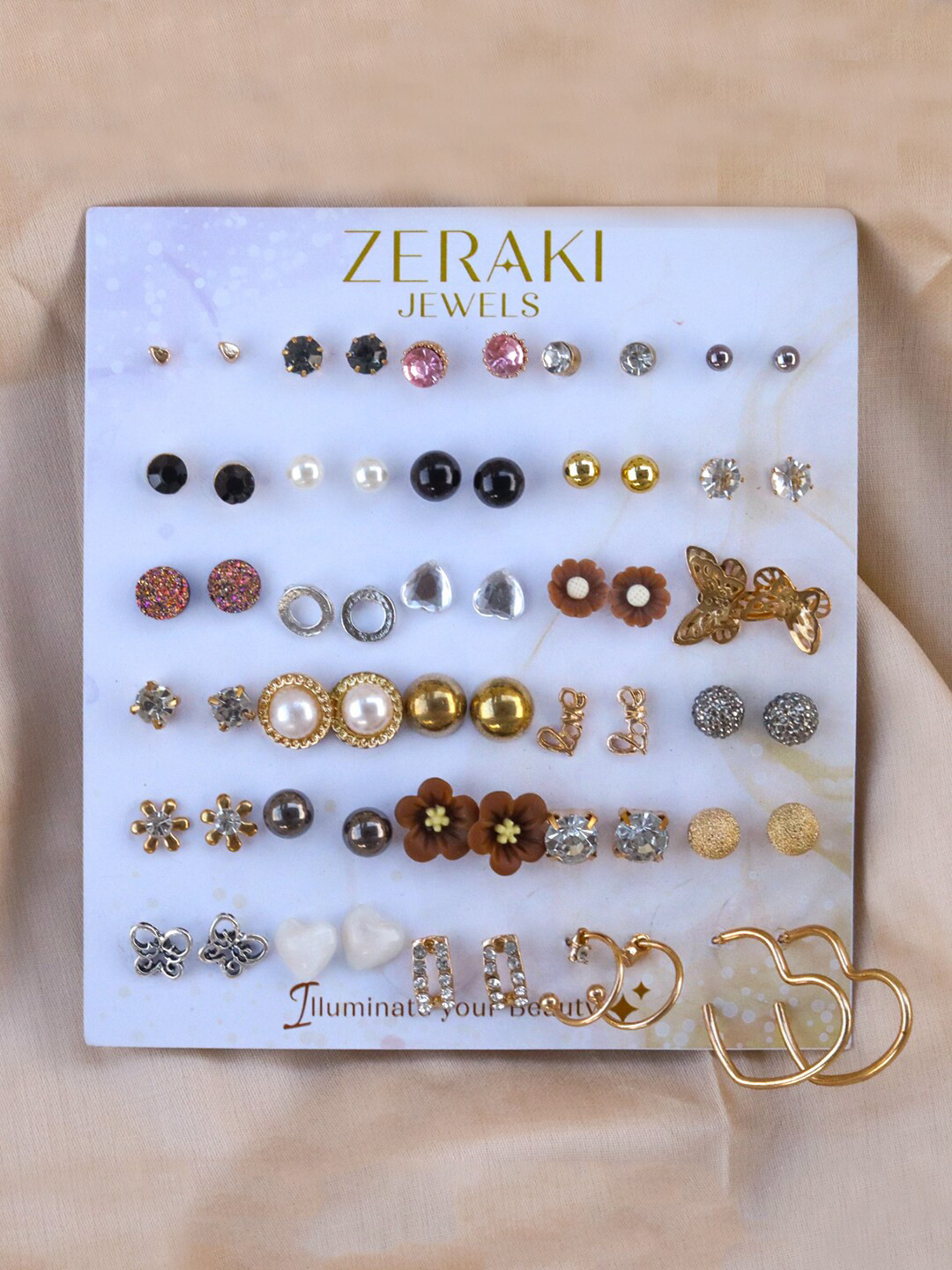 Set Of 10 Gold Plated Contemporary Studs Earrings For Women main image 1