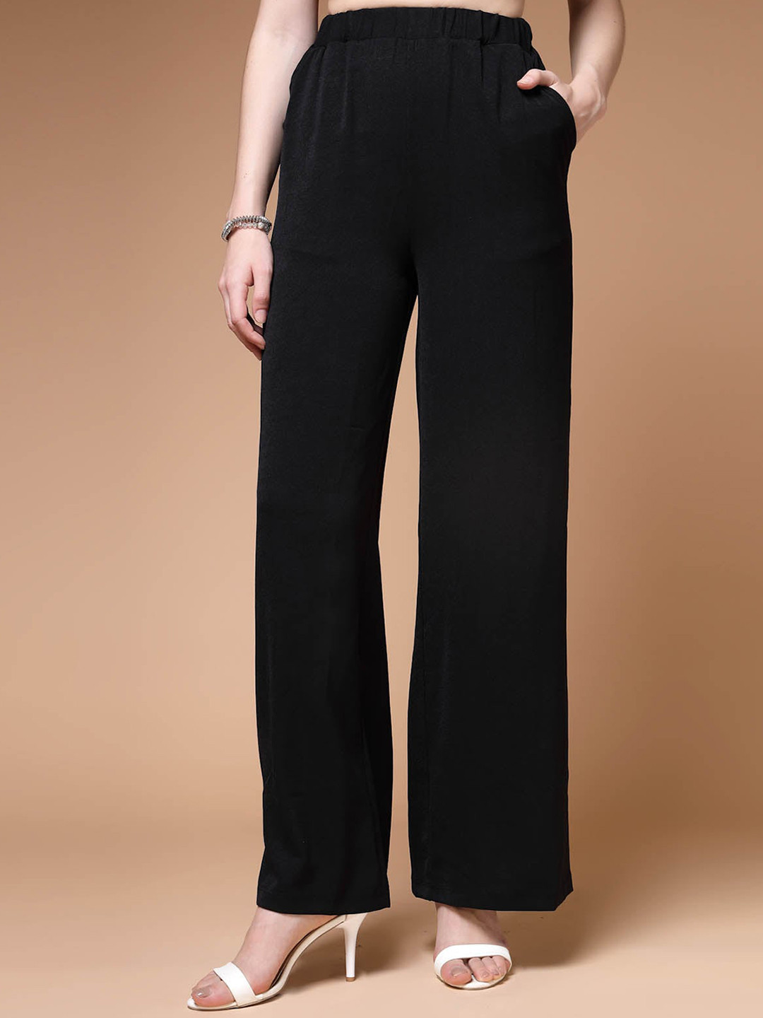 Women Black Mid-Rise Pleated Formal Trousers