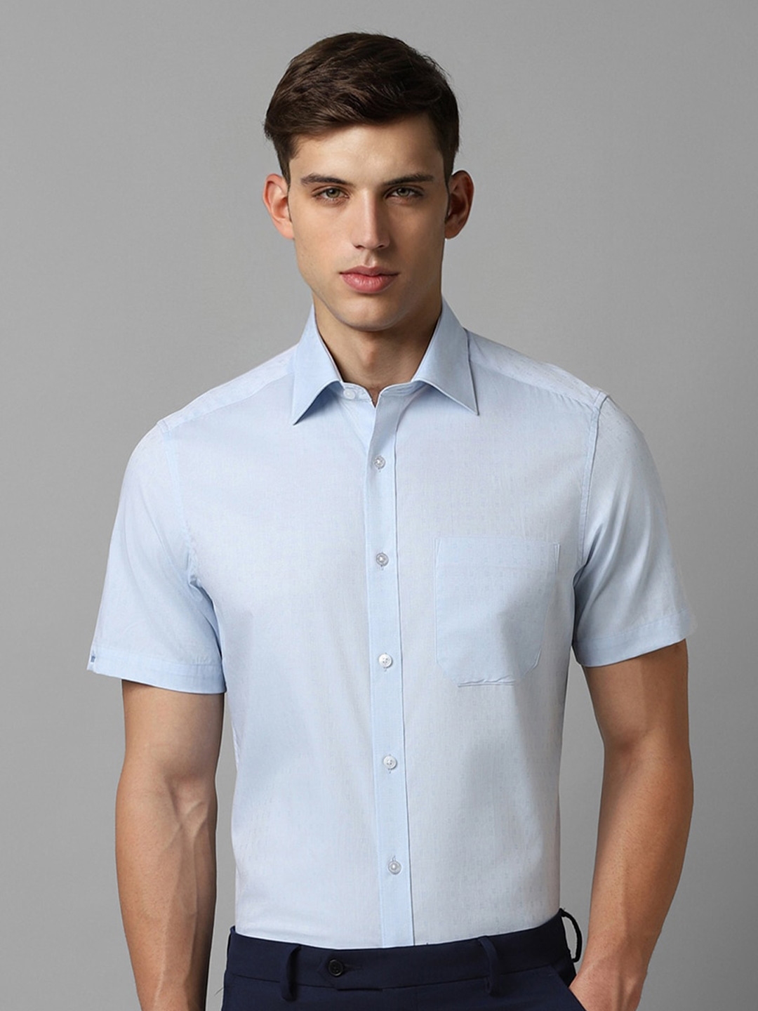 Buy Louis Philippe Self Design Spread Collar Pure Cotton Formal Shirt ...