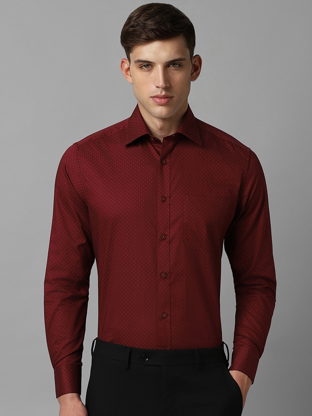 Buy Louis Philippe Micro Ditsy Printed Spread Collar Pure Cotton Formal ...