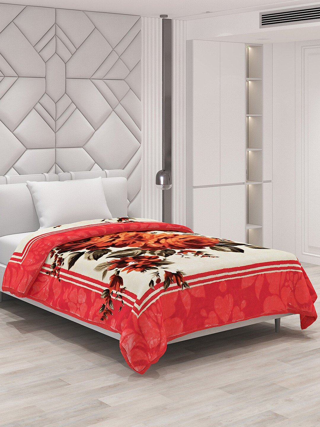 Buy Monte Carlo Orange & White Floral 1000 GSM Heavy Winter Single Bed Blanket Blankets Quilts