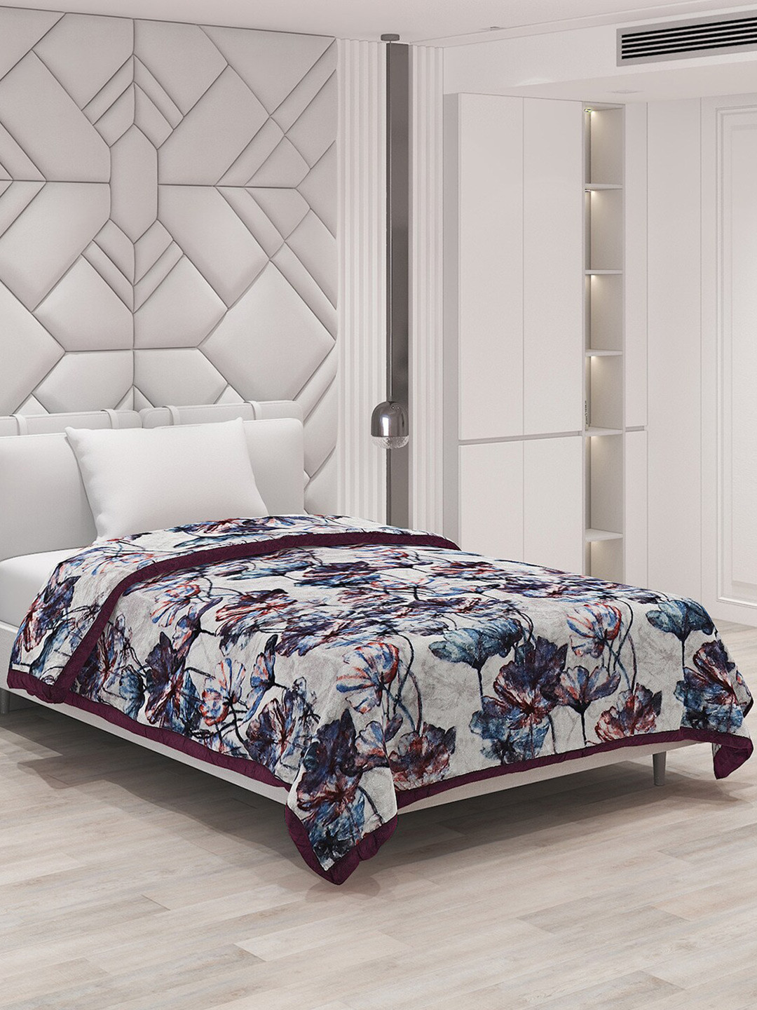 Buy Monte Carlo Everest Grey & Blue Floral 1000 GSM Heavy Winter Single