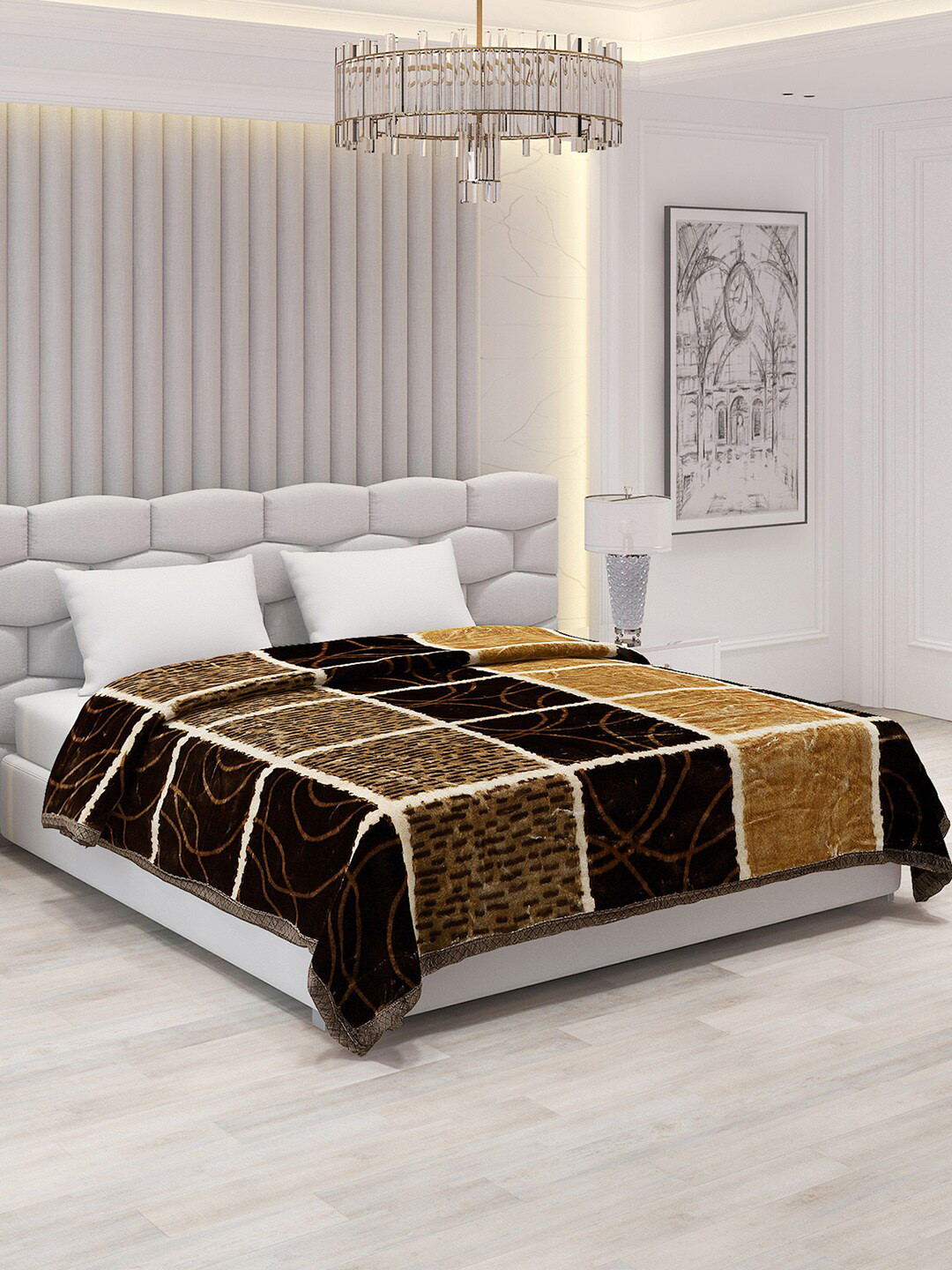 Buy Monte Carlo Brown Geometric Heavy Winter Double Bed Blanket
