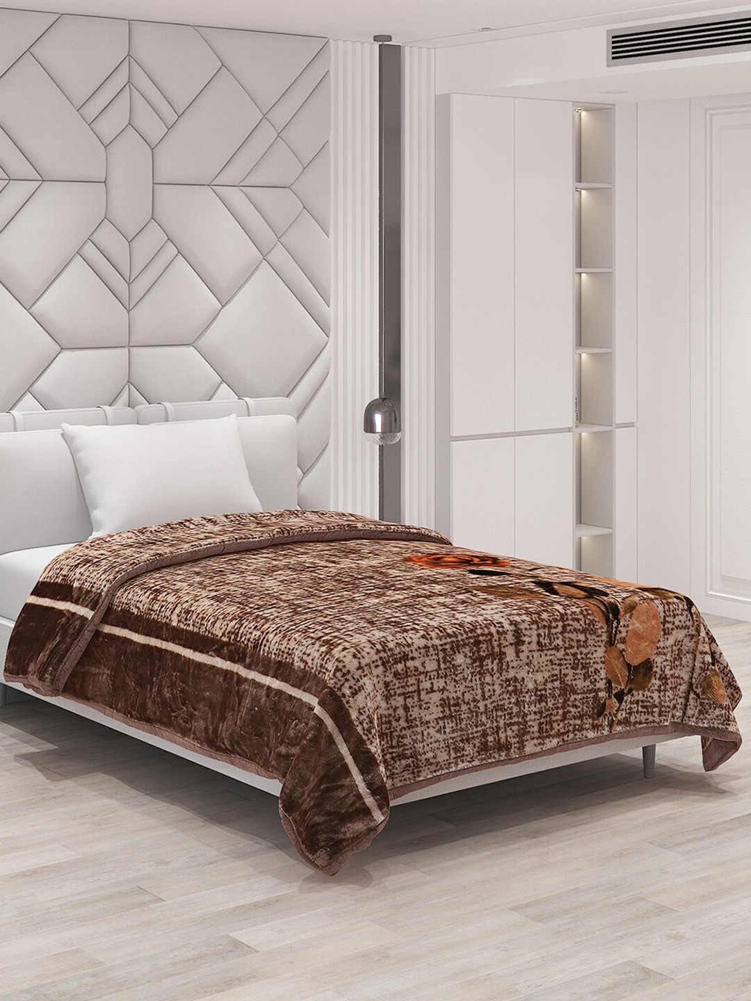 Buy Monte Carlo Impact Brown Floral 1000 GSM Heavy Winter Single Bed