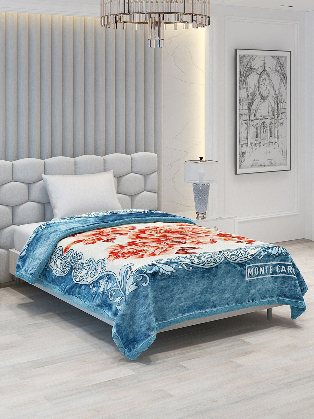 Buy Monte Carlo Blue & White Ethnic Motifs Heavy Winter 1000 GSM Single