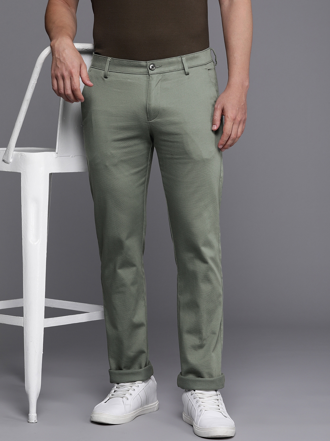 Buy Allen Solly Men Textured Slim Fit Mid Rise Chinos Trousers ...