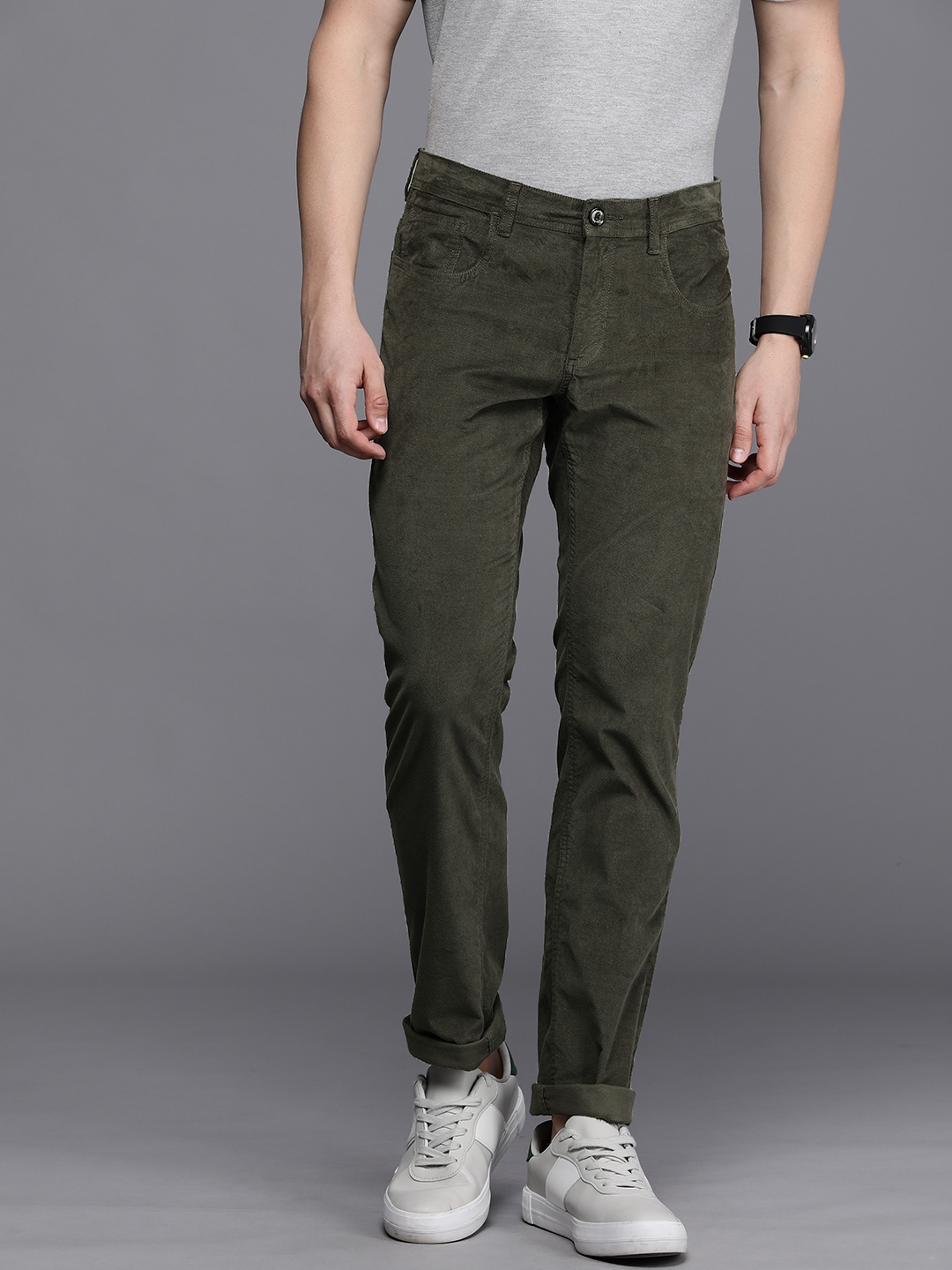Buy Allen Solly Men Textured Slim Fit Corduroy Chinos - Trousers for ...