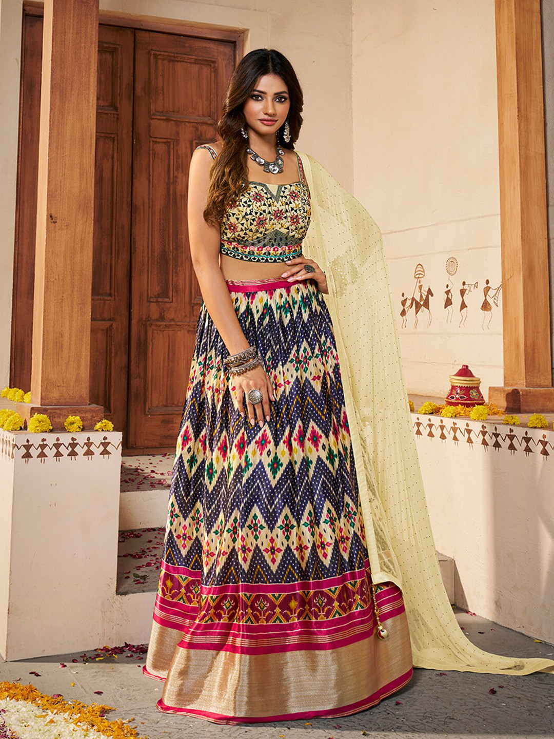 New Embroidery Work Top And Faux Booming Lehenga For Women