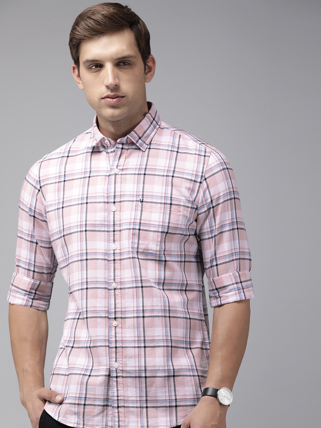 Buy Van Heusen Sport Men Slim Fit Tartan Checks Pure Cotton Casual ...