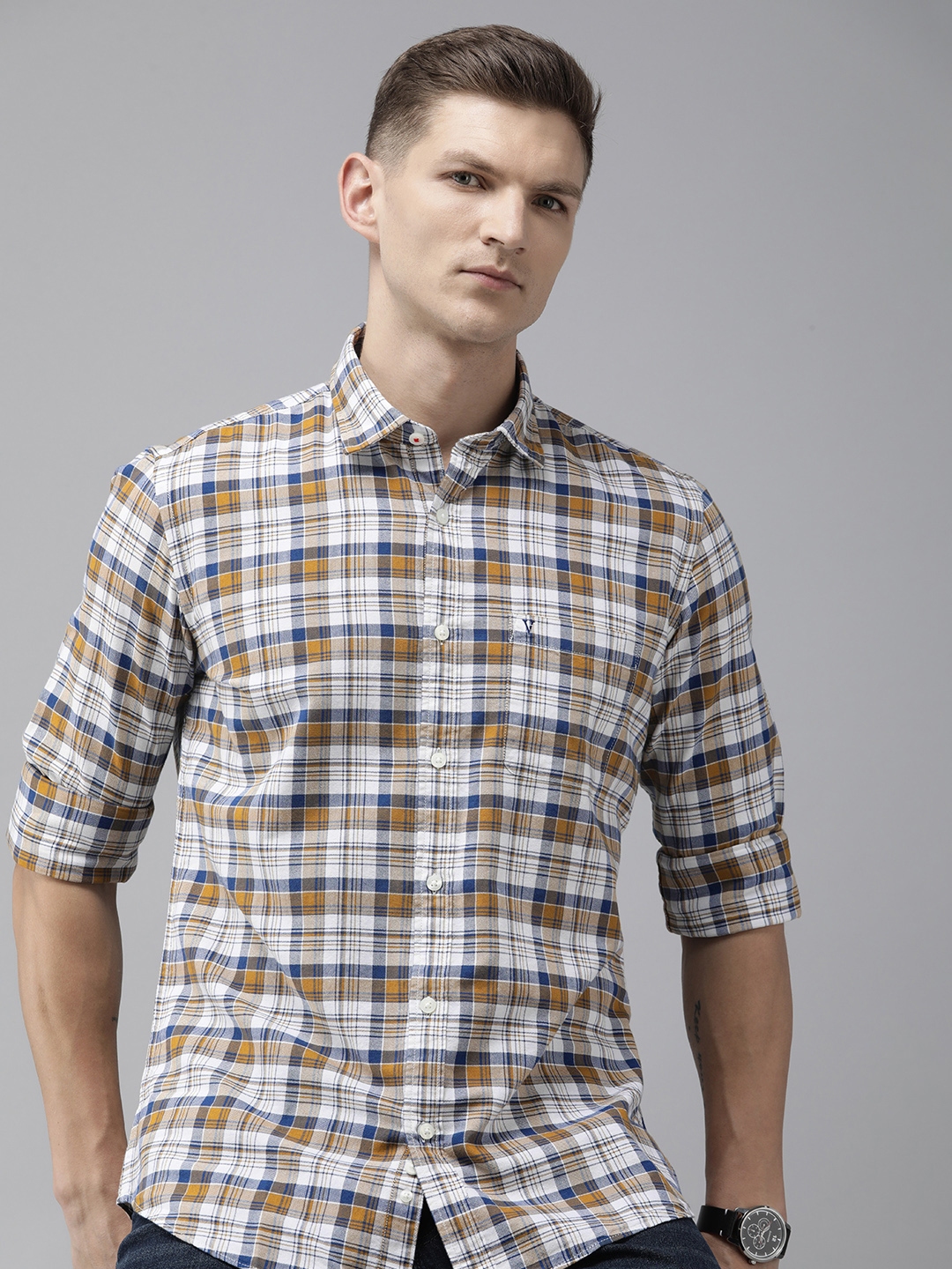 Buy Van Heusen Sport Pure Cotton Slim Fit Opaque Checked Casual Shirt ...