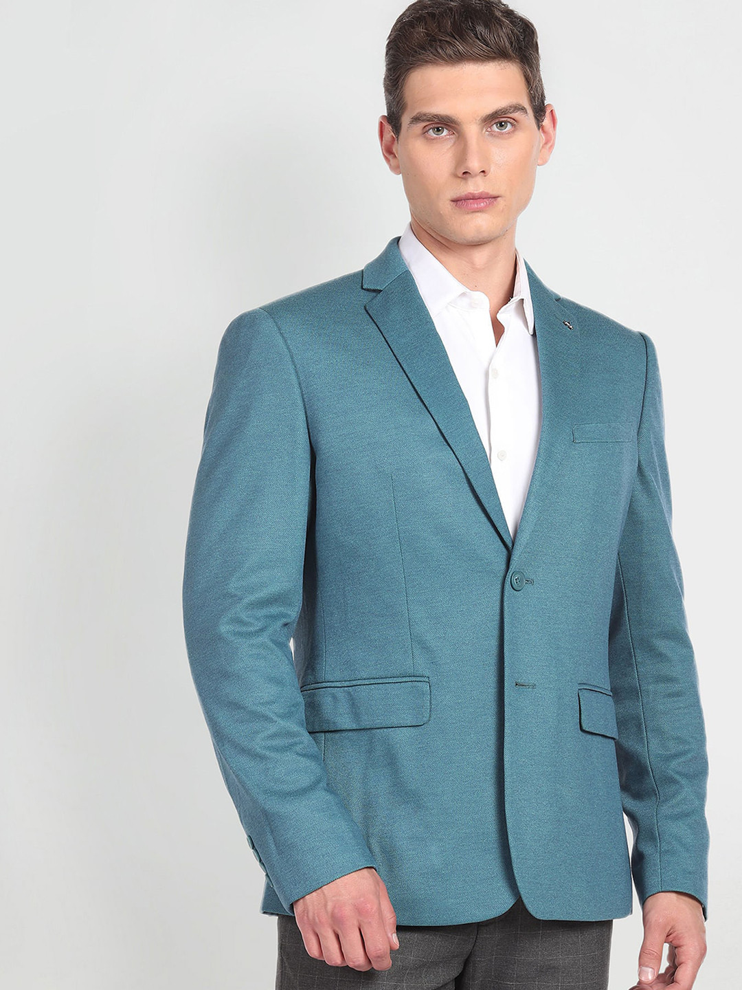 Men's Blue Slim Fit Notched Lapel Single-Breasted Casual Blazer