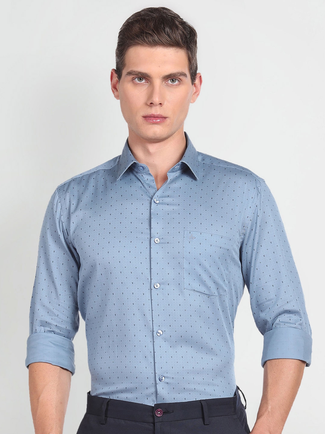 Buy Arrow Slim Fit Micro Ditsy Printed Spread Collar Cotton Formal ...