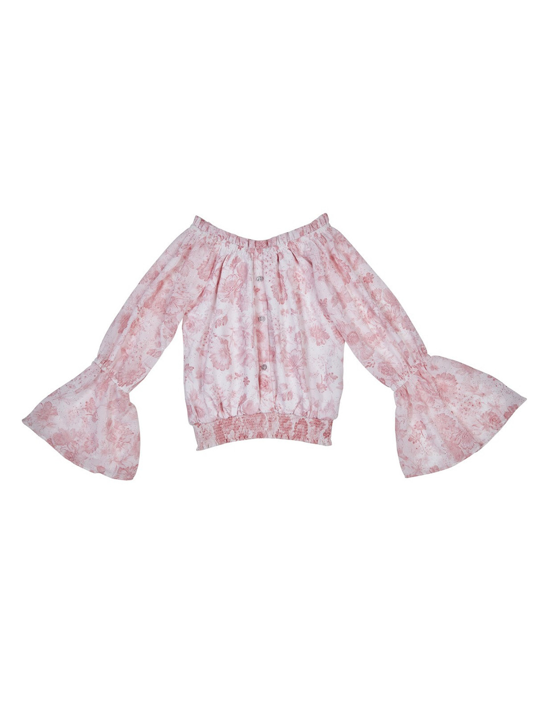 Girls Blue & Off-White Floral Printed Ruffled Top with Palazzos