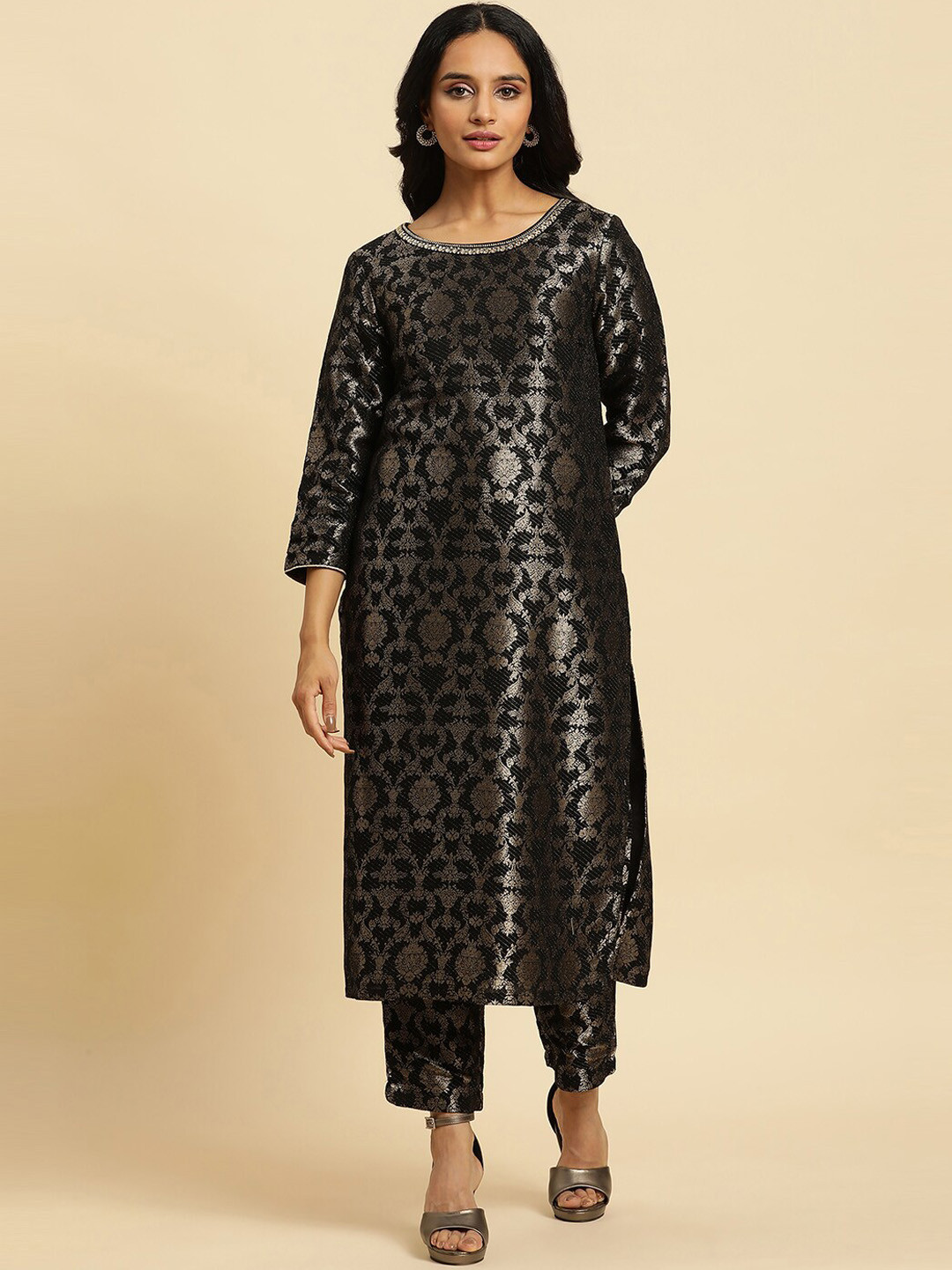 Made To Measure Fusion Woven Kurta Set with Stone Buttons,Tassels & Contrast Pants