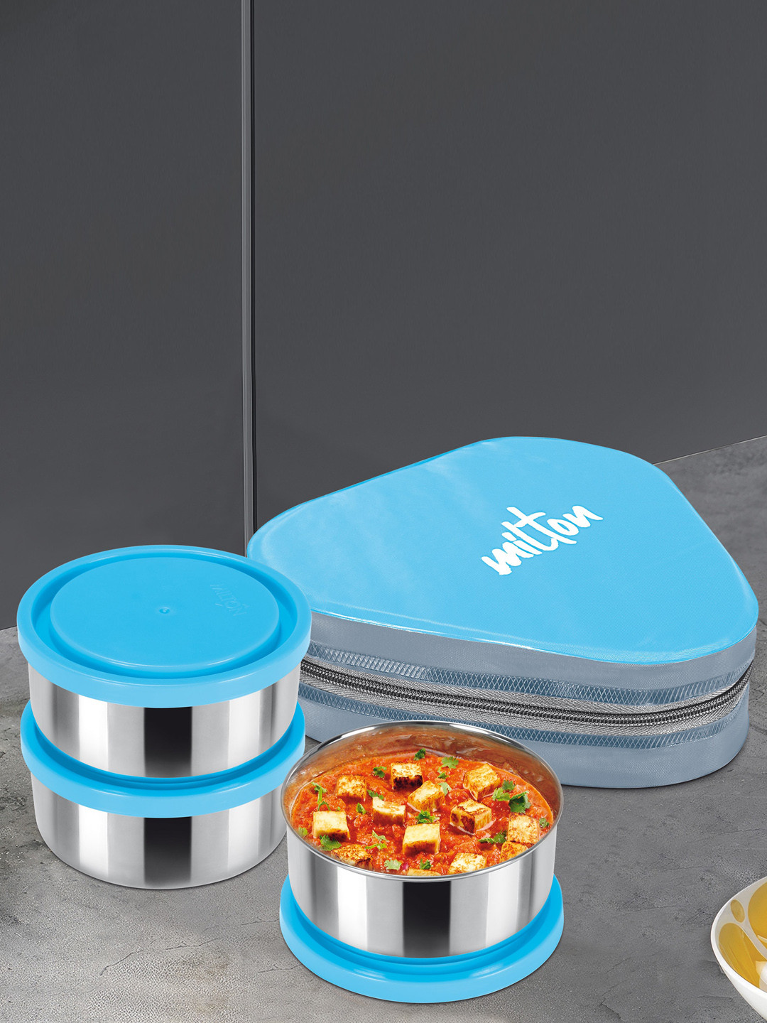 Buy Milton Blue Triyum Blue 3 Pieces Containers 280ml Each With Spoon