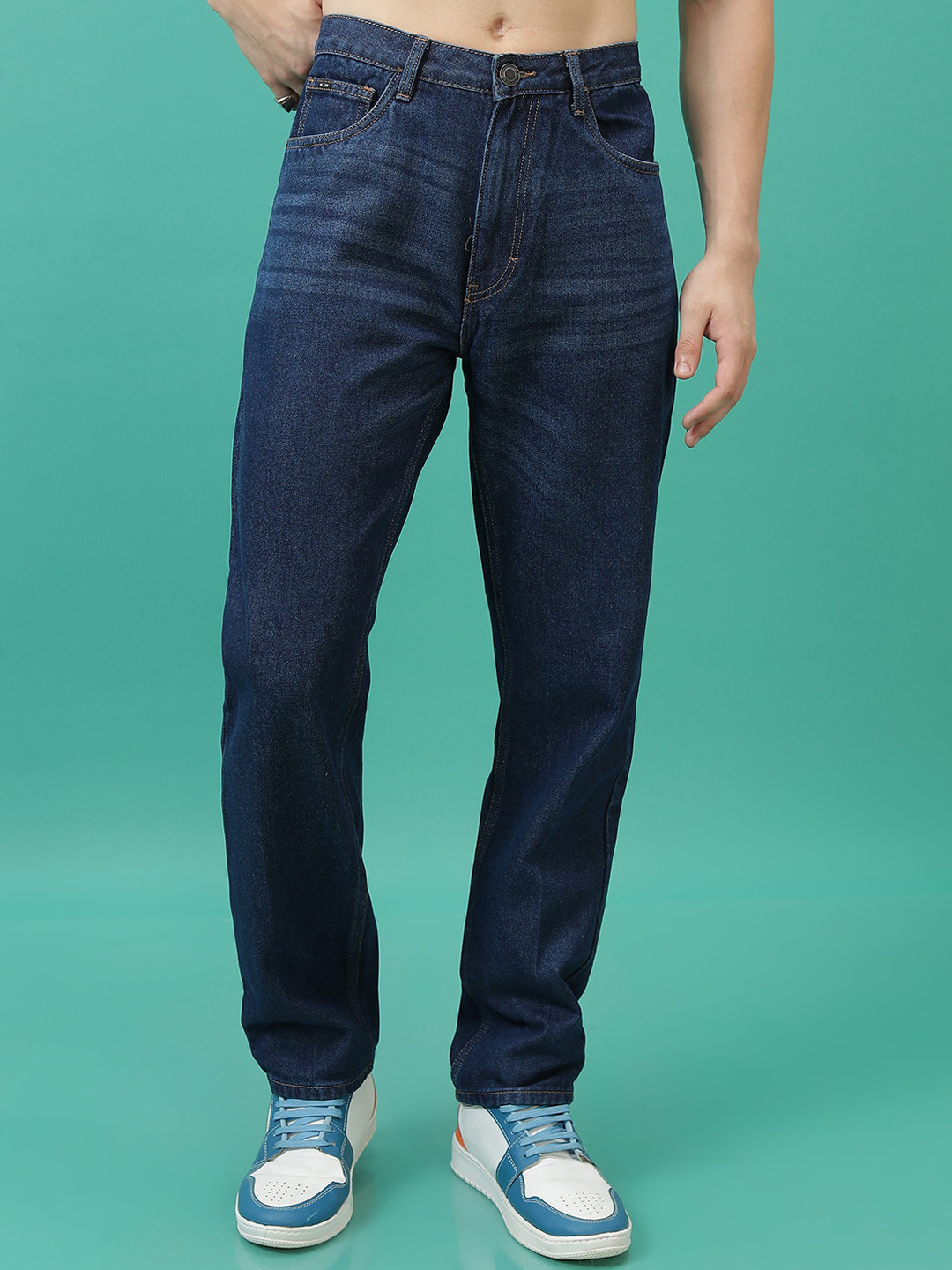 Buy HIGHLANDER Men Blue Straight Fit Mid Rise Dark Shade Clean Look