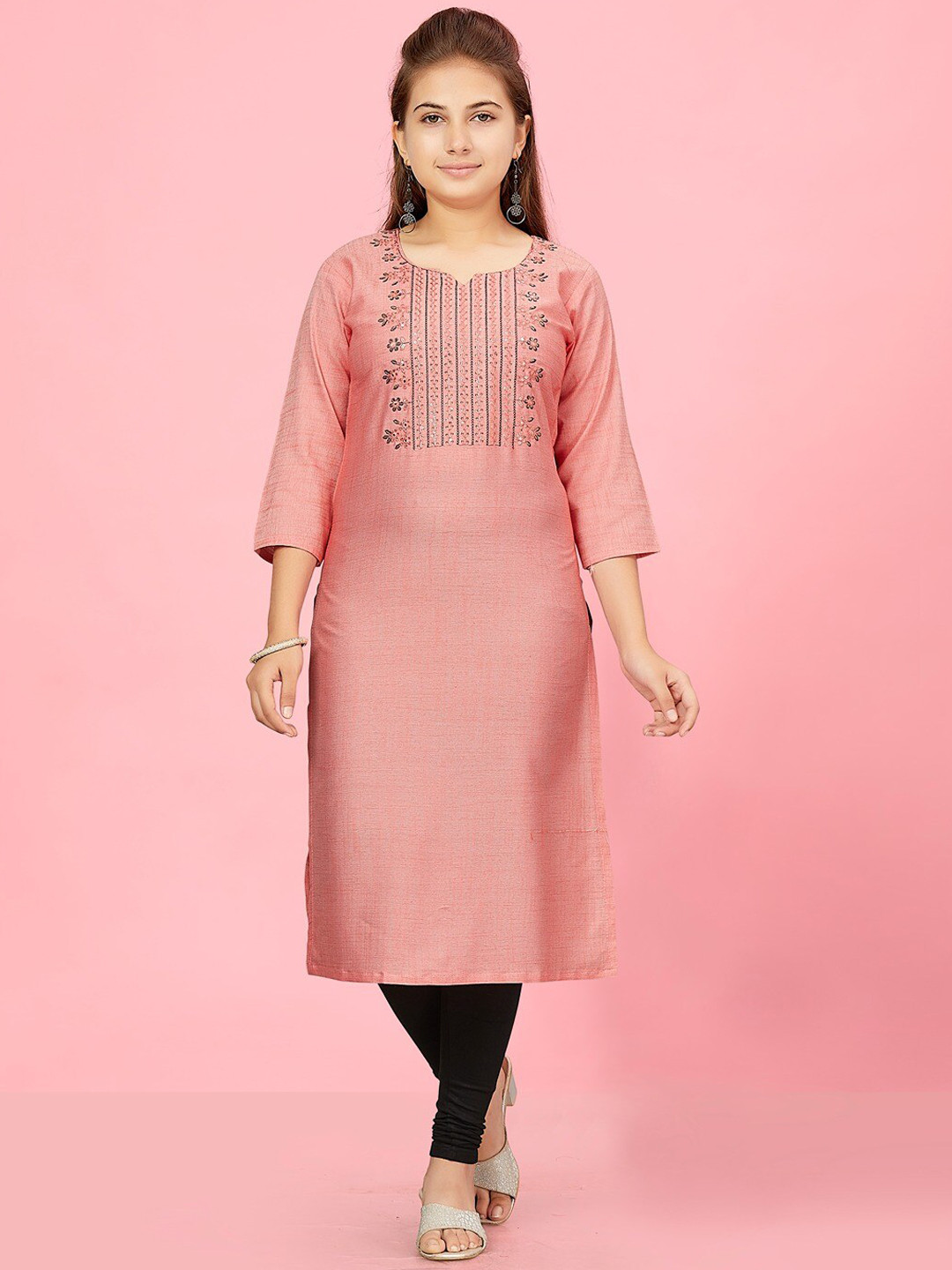 Ethnic Cotton Sleeveless Kurta Set For Girls