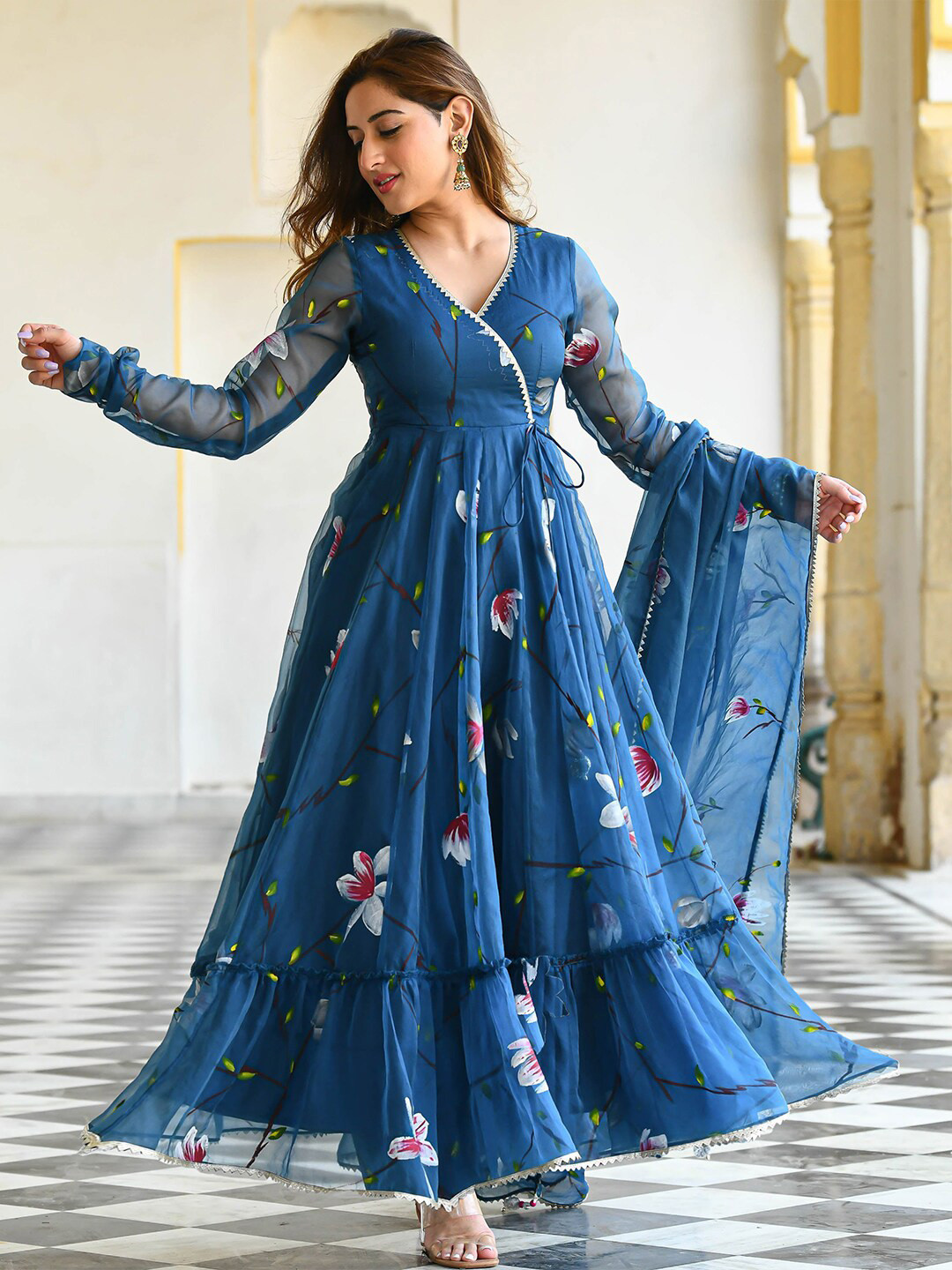 Buy Ziva Fashion Floral Printed Maxi Ethnic Dress With