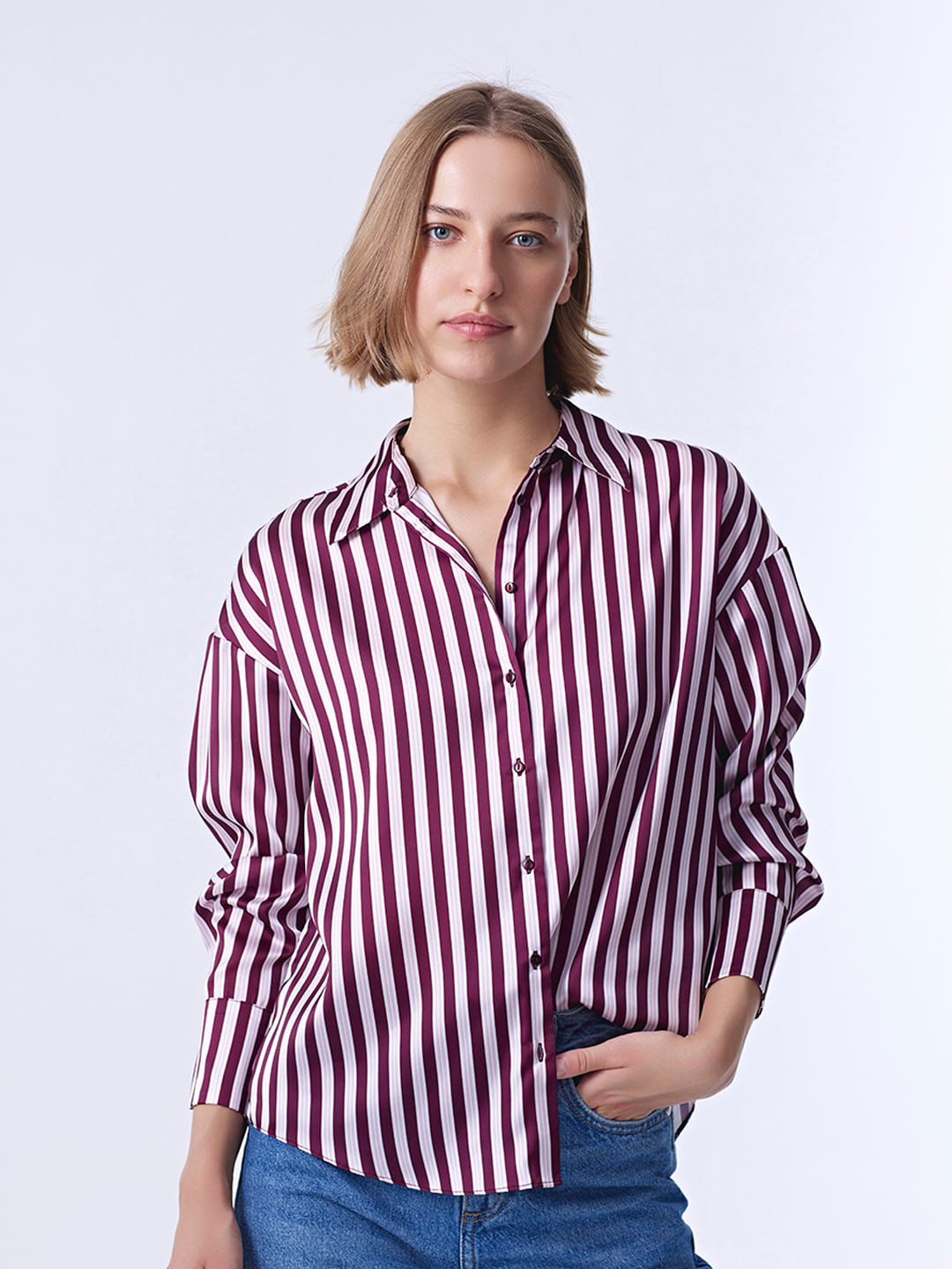 Buy COVER STORY White Striped Spread Collar Long Sleeve Casual Shirt