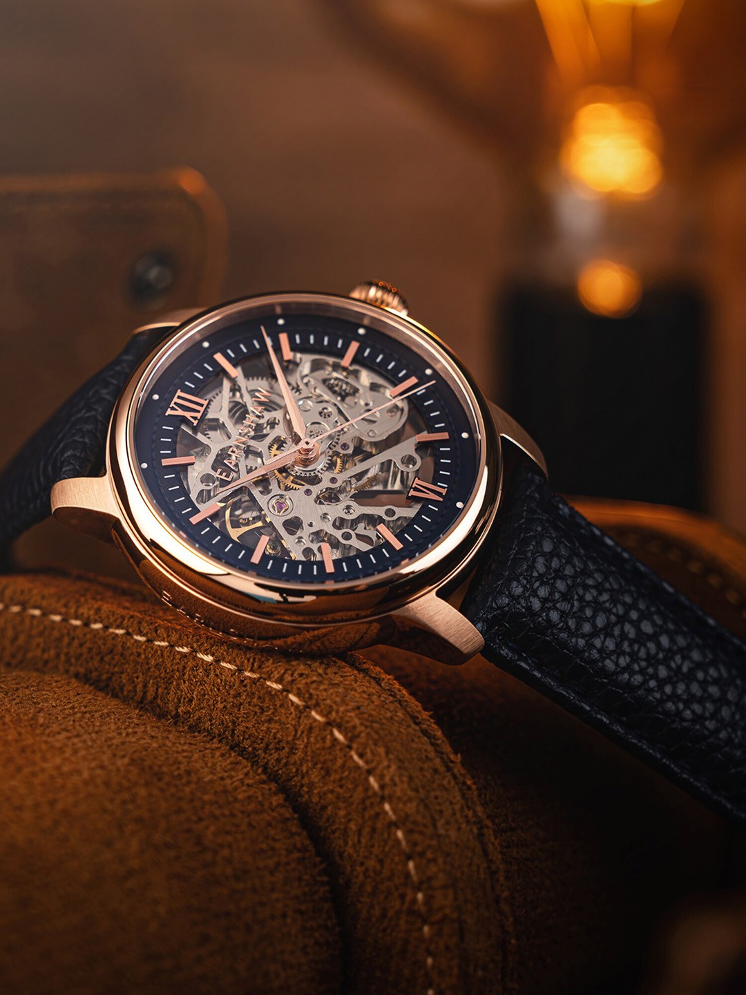 Buy EARNSHAW Men Leather Bracelet Style Analogue Automatic Motion ...