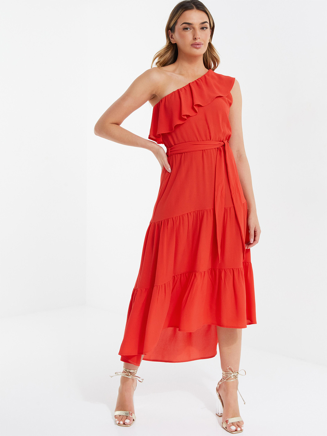 Buy QUIZ One Shoulder Ruffles Tiered A Line Midi Dress Dresses for Women 25523612 Myntra