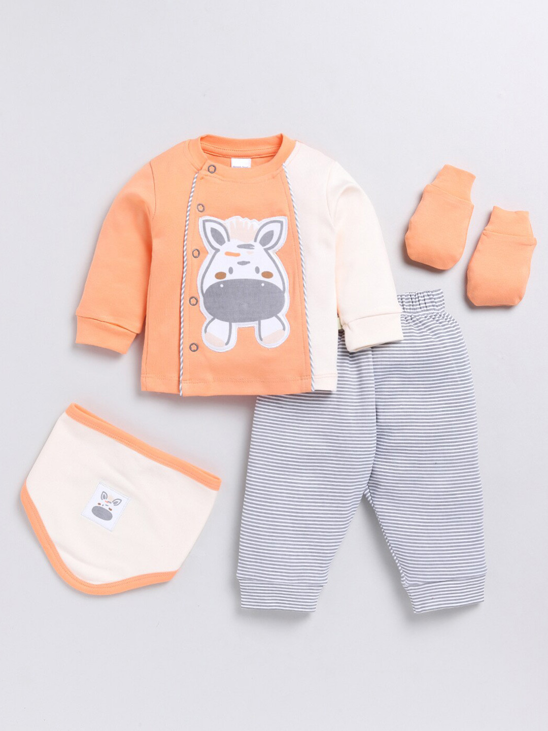 5pc Starter Set For Newborn Boy In I Love Mom & Dad Print Orange Color main image 0