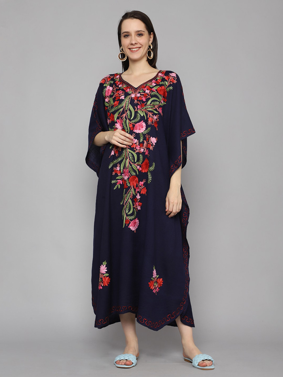 Designer Indian Floral Printed Kaftan Maxi Dress For Women