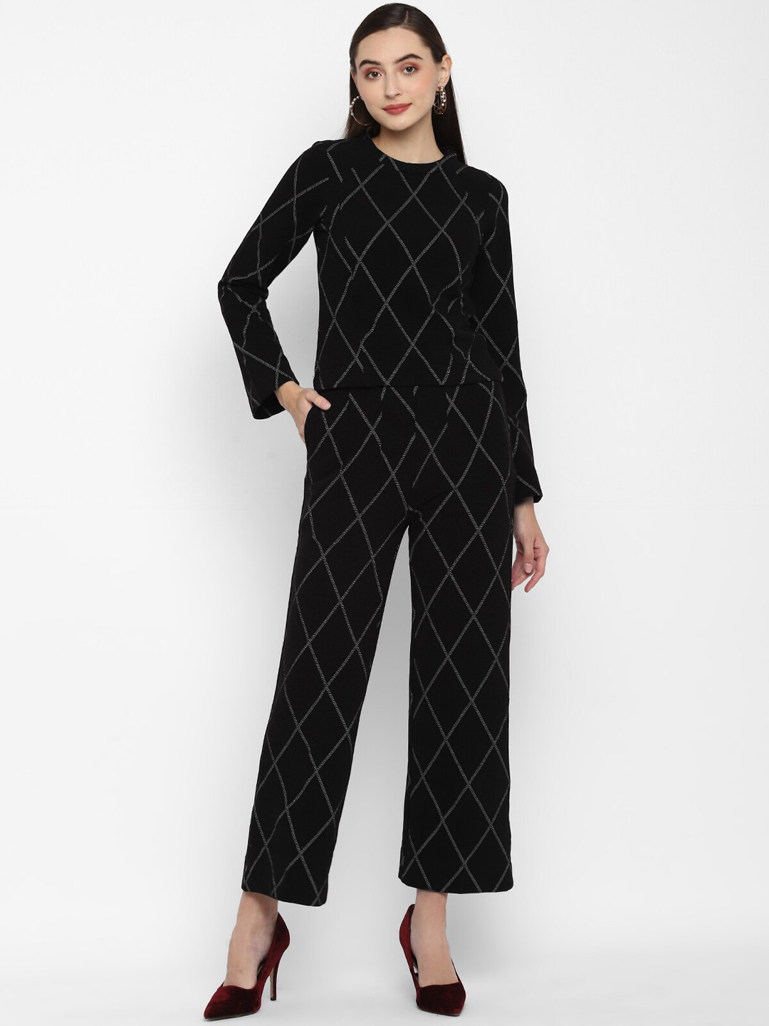 Solid Brown Round Neck Shirt With Trousers Co-Ords
