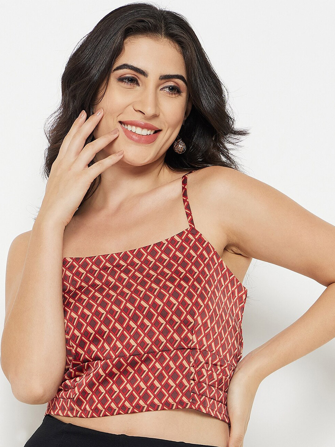 Women's Red Geometric Print Crop Tank Top