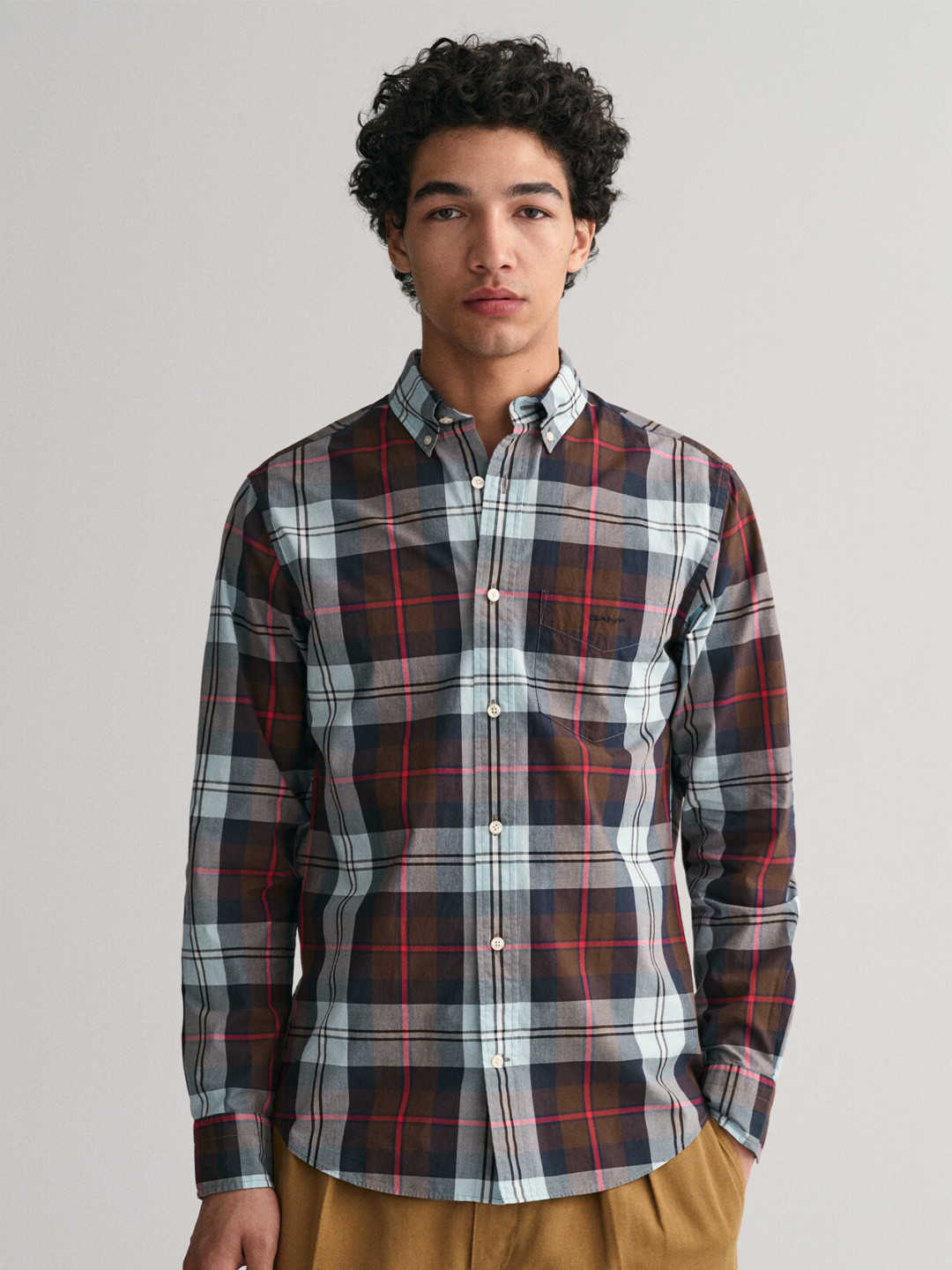 Gant Men Wine Checked Button-down Collar Full Sleeves Shirt