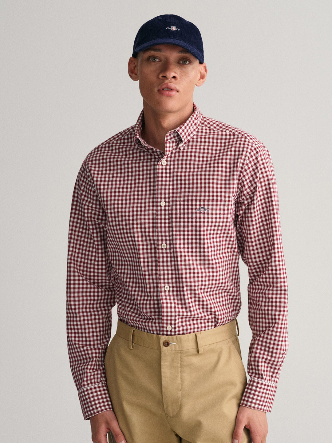 Gant Men Green Checked Spread Collar Full Sleeves Shirt