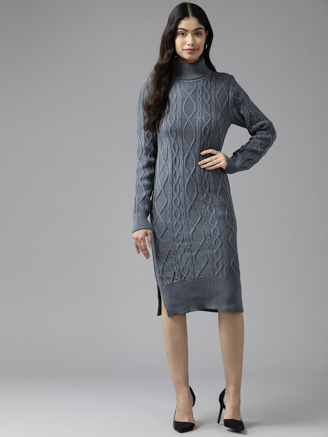 Buy Cayman Cable Knit High Neck Acrylic Bodycon Dress - Dresses for ...
