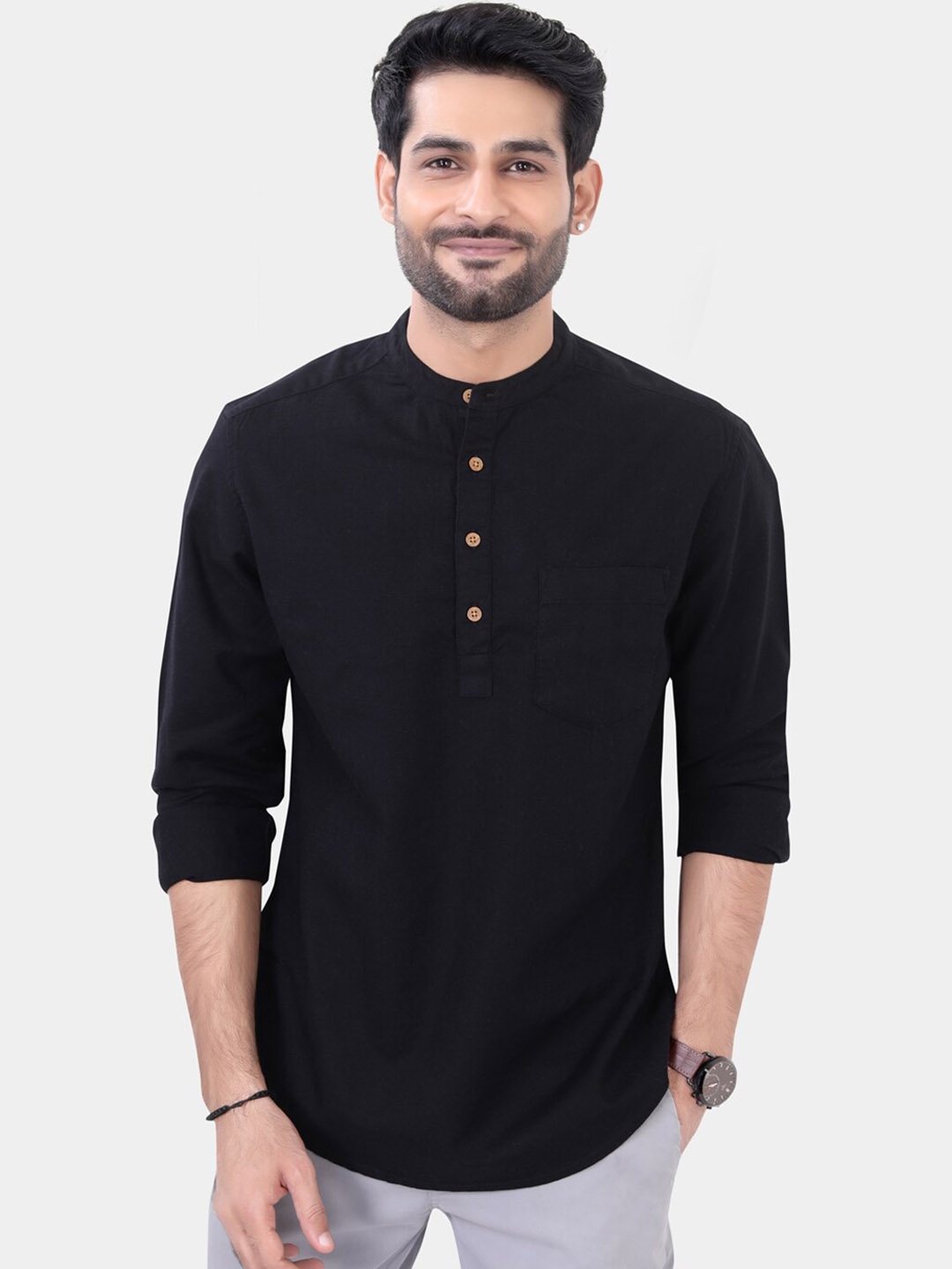 Custom Made Men Embroidery Kurta , 100% Cotton Green Kurta For Men