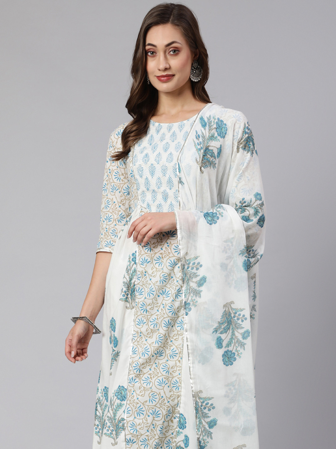 Women Tie Dyed Regular Gotta Patti A-Line Kurta With Trousers & Dupatta Set