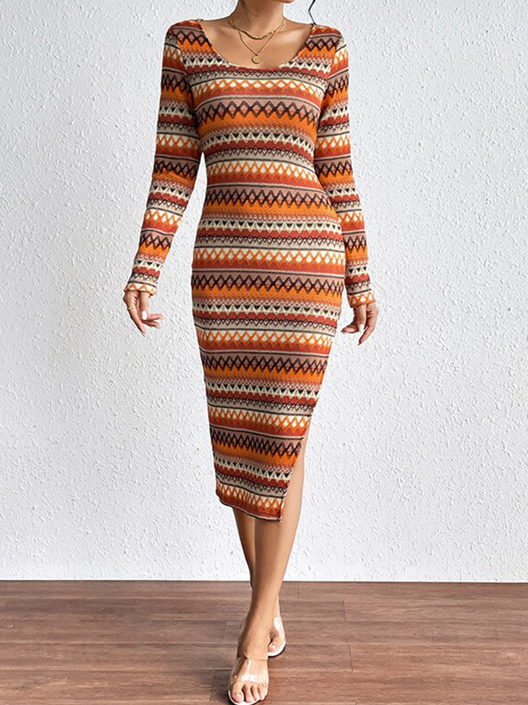 Brown and Orange Pattern Dress main image 1