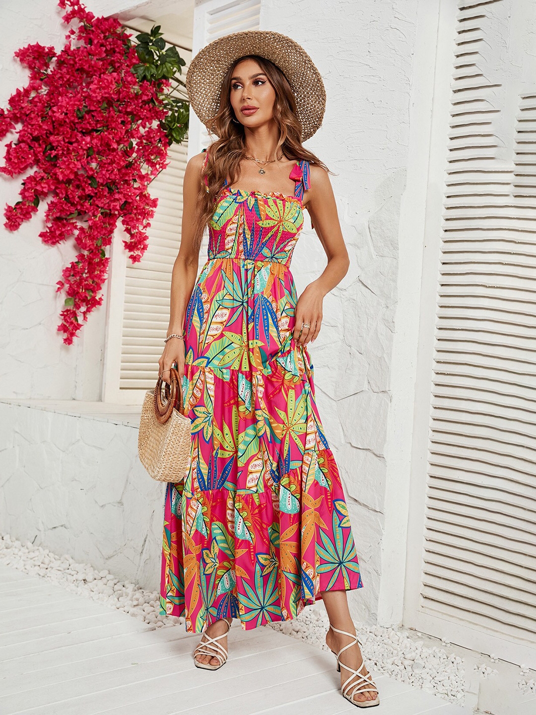 Buy StyleCast Green Floral Printed Smocked Maxi Dress - Dresses for Women 25630600 | Myntra