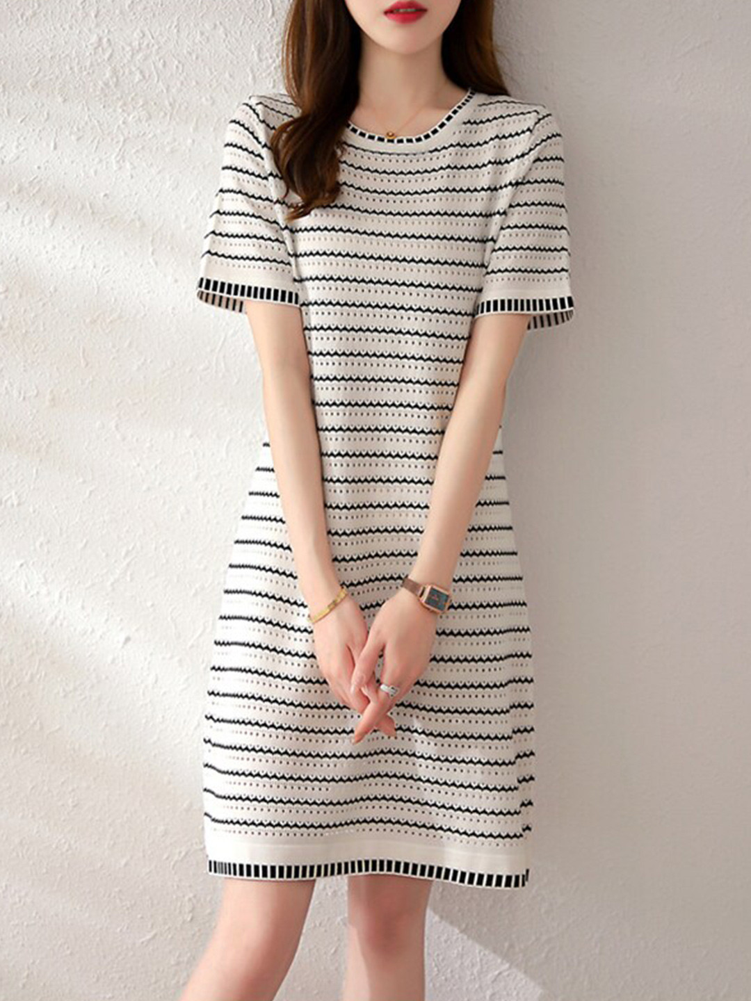 Striped Round Neck Tee Dress