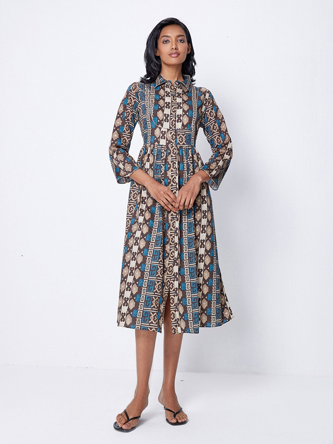 Brown Ethnic Motifs Sleeveless Mini Dress main image 0