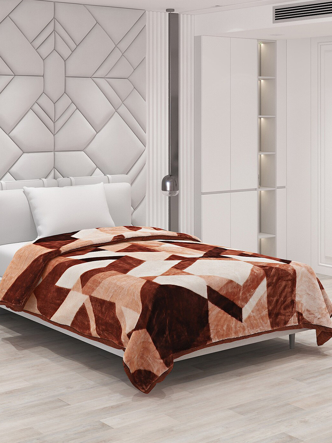 Buy Monte Carlo Brown & White Geometric Heavy Winter Single Bed Blanket