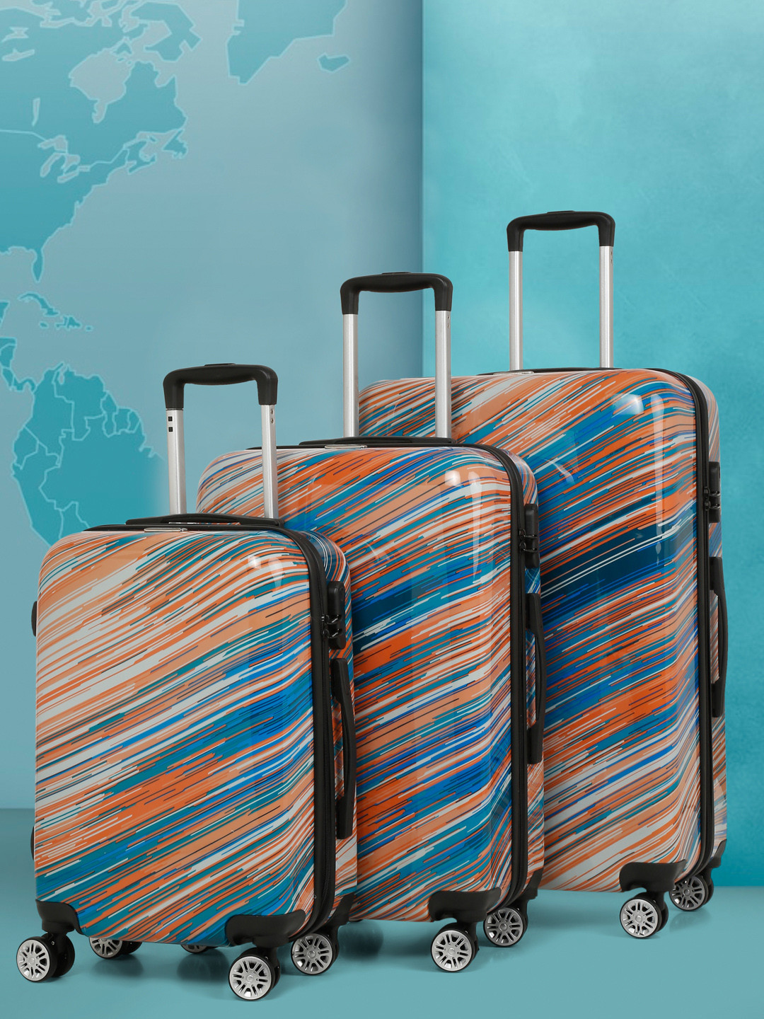 Buy Teakwood Leathers Set Of 3 Printed Trolley Bag 95.5L Trolley Bag