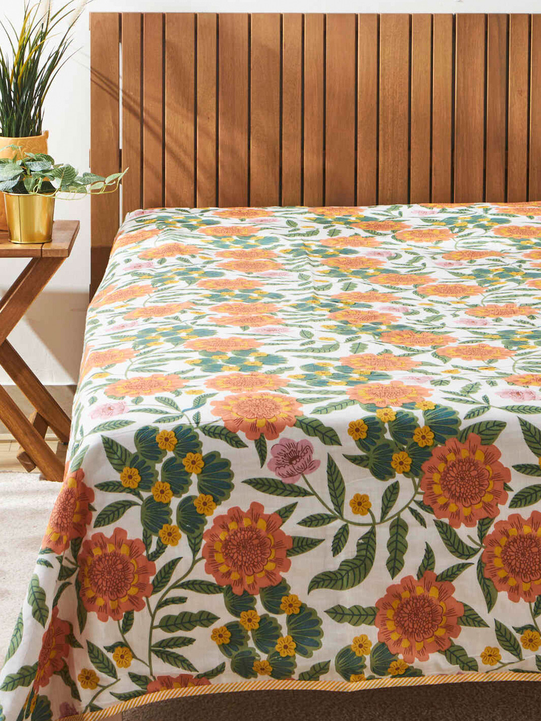 Buy Chumbak Orange & White Floral Summer Cotton 150 GSM Single Bed