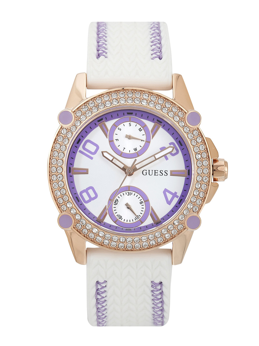Guess Venus Diamonds White Dial White Rubber Strap Watch for Women - GW0118L5