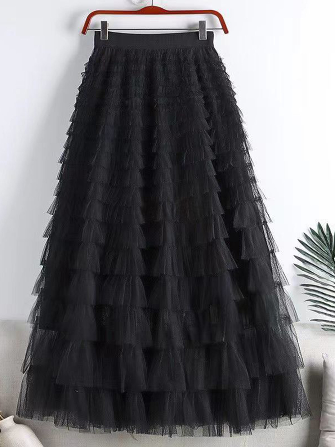 Black Textured Long Skirt for Women – Elegant Flared Maxi Skirt for Party & Casual Wear