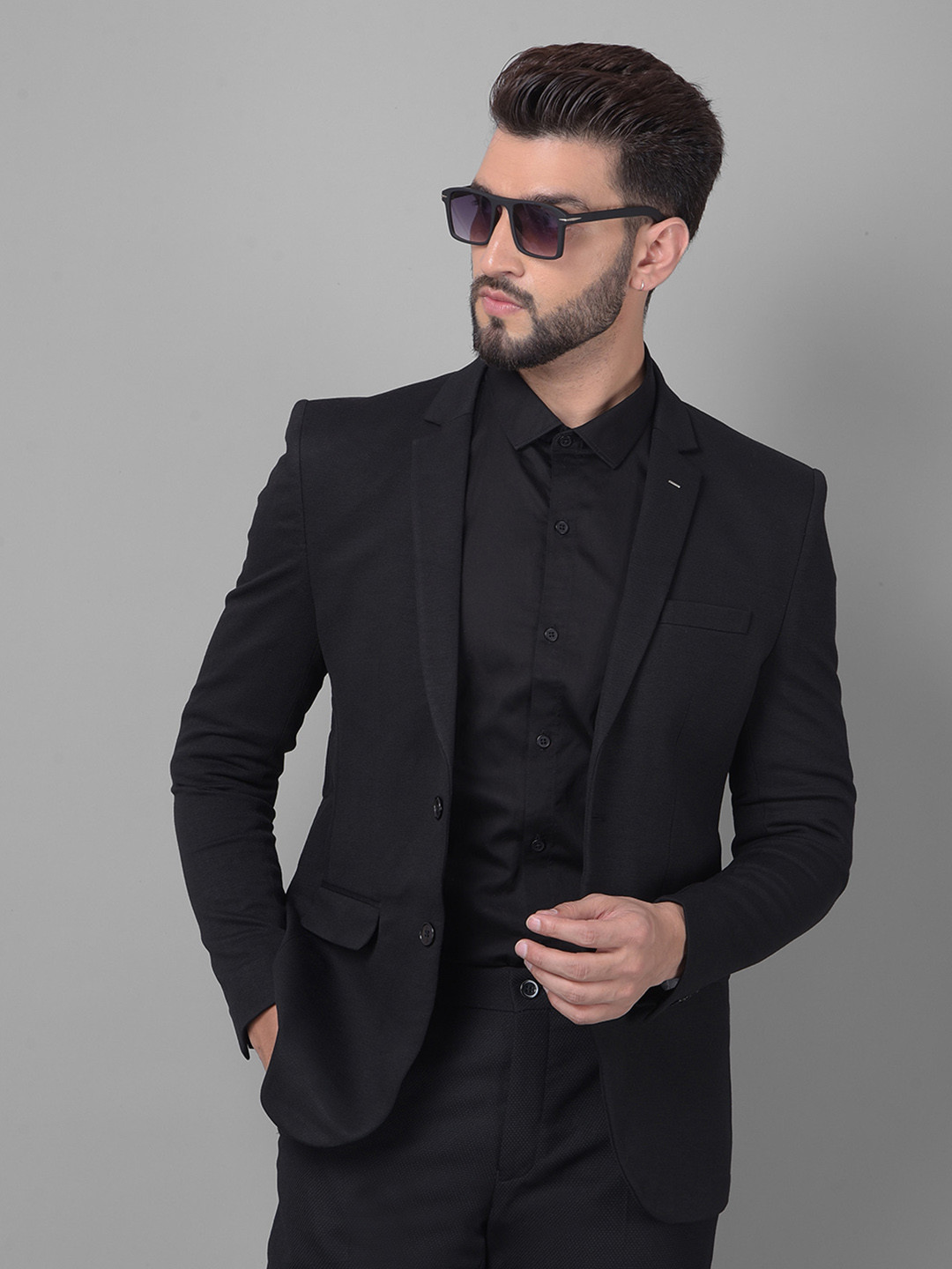 Men's Cream Slim-Fit Single-Breasted Notched Lapel Collar Casual Blazer