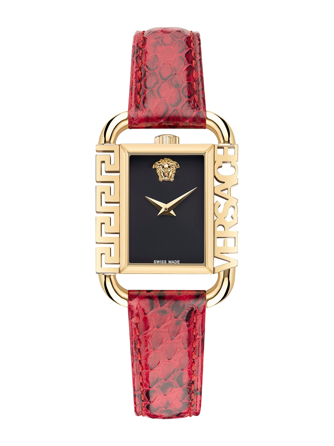 Buy Versace Embellished Dial & Red Leather Textured Straps Analogue