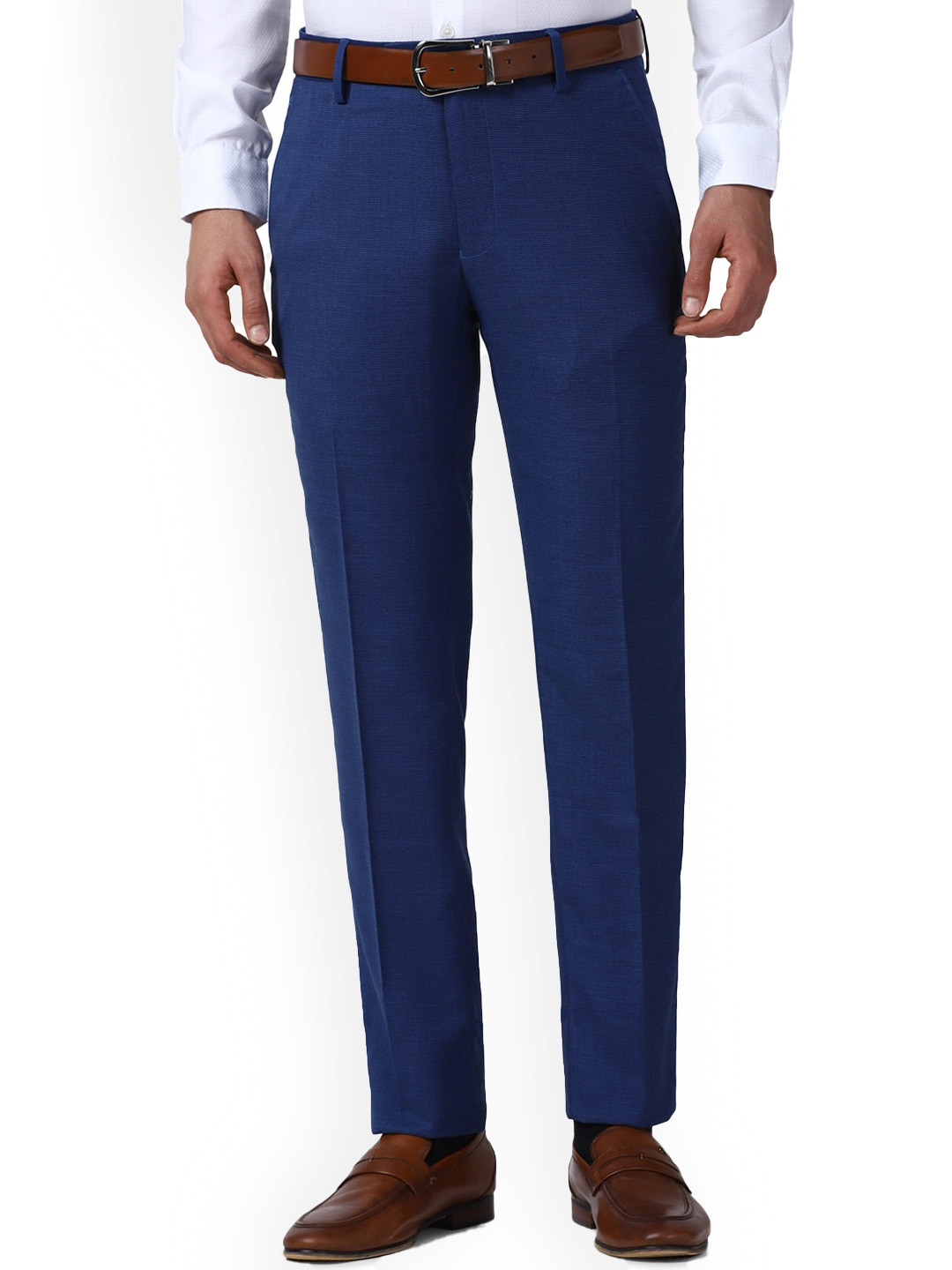 Buy Peter England Elite Men Checked Mid Rise Slim Fit Formal Trouser ...