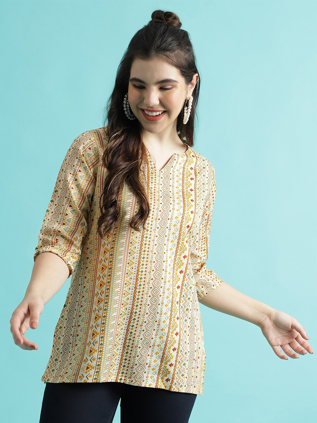 Buy Colors Of Earth Ethnic Motifs Printed Straight Kurti - Kurtis for ...