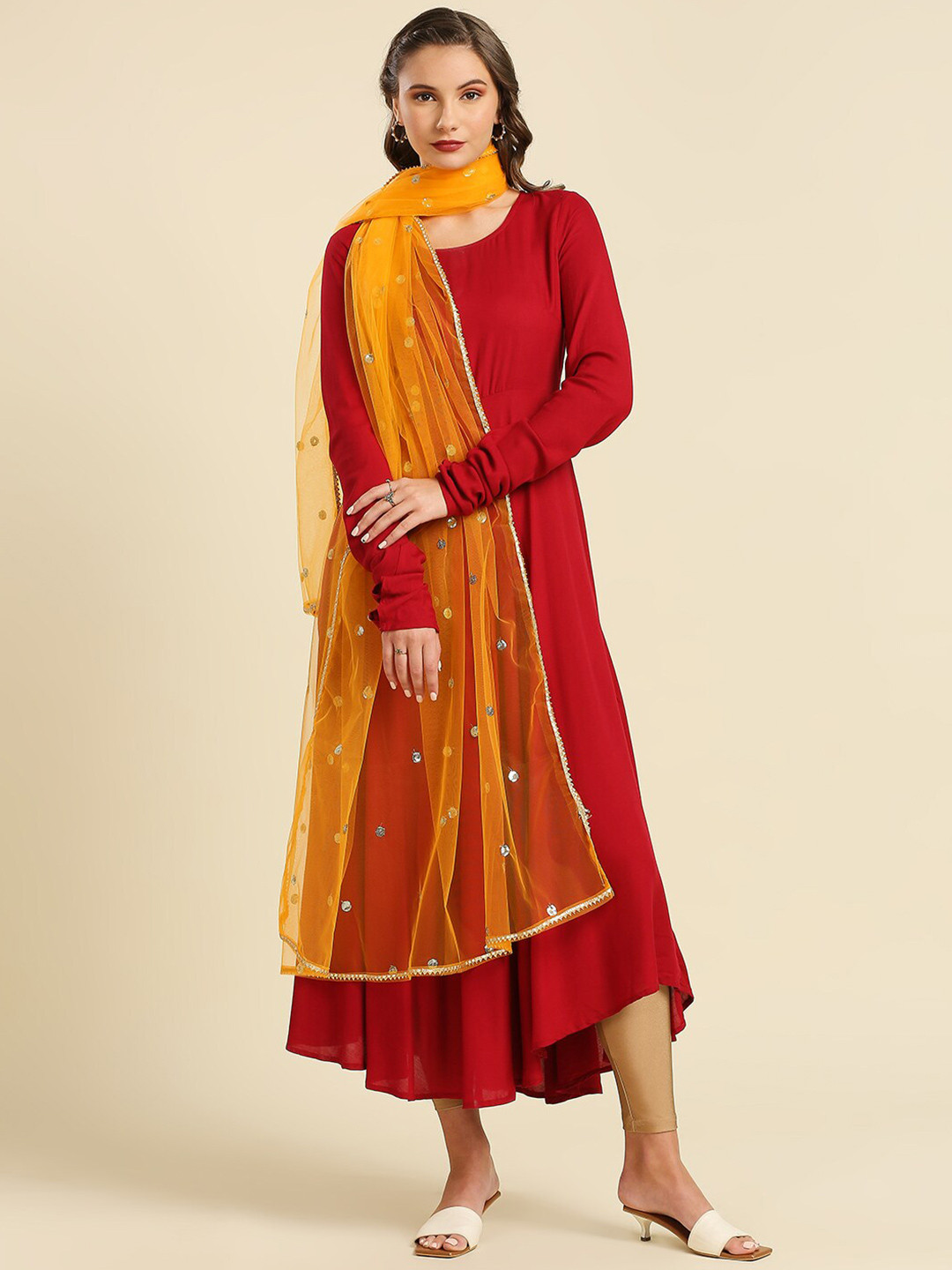 White Polka Dots Silk Dupatta main image 0