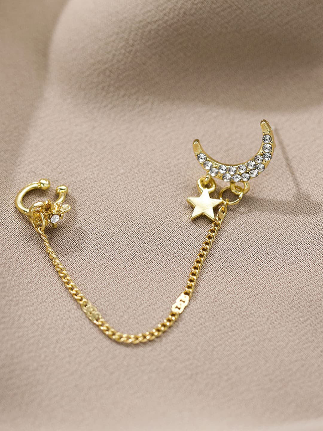 Buy VAGHBHATT Gold Plated Moon Star Rhinestone Long Chain Ear Cuff Earrings for Women 25677626
